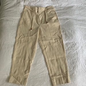 Madewell cream straight leg trouser pant w tie detail
